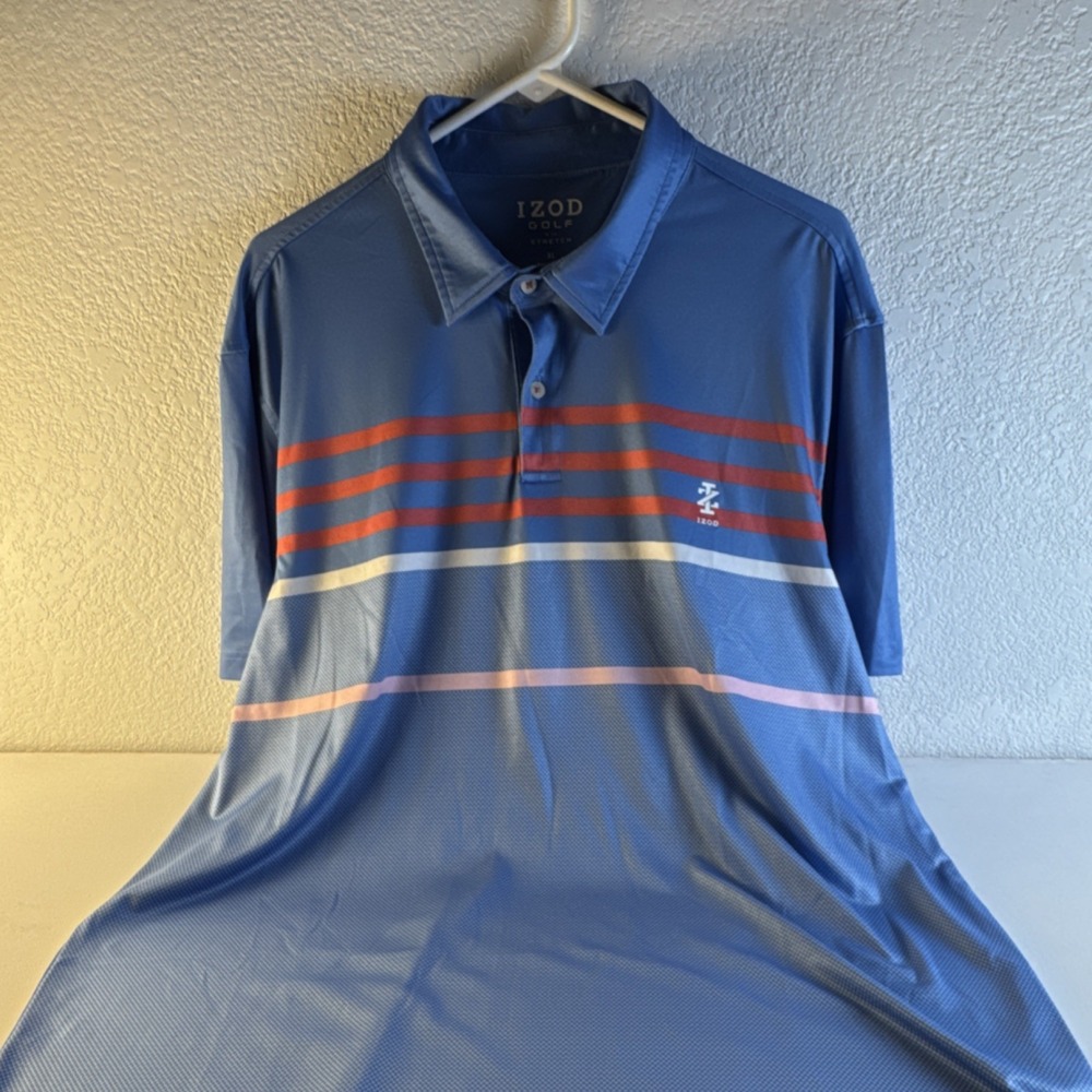 IZOD Golf Striped Polo Shirt XL Blue Red White Pink Mens Stretch 45PG087464